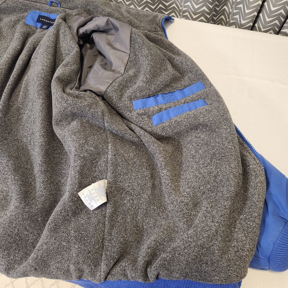 Vintage Lands End Mens Zip Fleece Lined Bomber Jacket Blue Gray Size M 38-40 - Picture 6 of 16